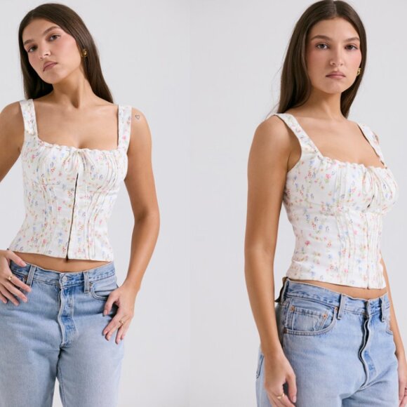 House of CB 'Chicca' White Posy Print Top NWOT - Picture 3 of 7